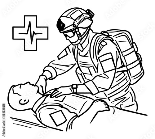 Military Medic Treating Wounded Soldier Illustration