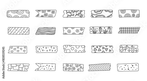 Decorative tape set in outline line art ornament adhesive strips for versatile crafting projects enhancing designs using handcrafted elements suitable for your illustration