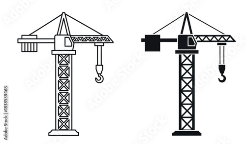 Tower cranes and construction equipment illustrations