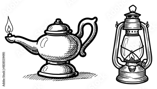 Vintage Oil Lamp and Kerosene Lantern