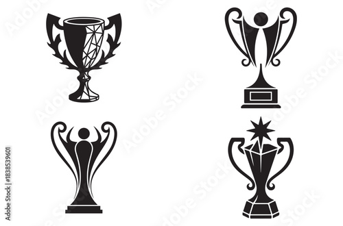 Trophy Silhouette Vector Icon Set, Award, Achievement and Victory Symbol Design
