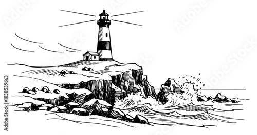Lighthouse on Rocky Coastline