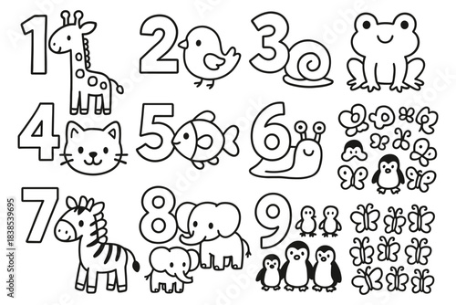 Cute animal numbers for kids: learn counting with fun, whimsical black and white designs
