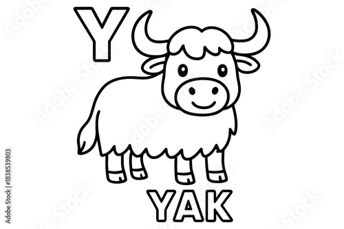 Cute yak alphabet outline for kids' educational coloring pages
