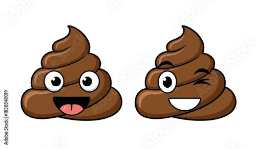 Two cartoon poop emojis with happy facial expressions