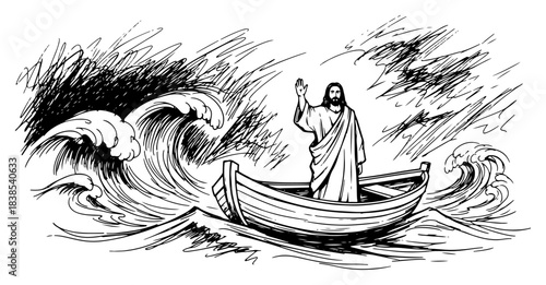 Jesus Calms the Storm in a Boat