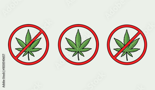 No cannabis allowed prohibition sign three times repeated