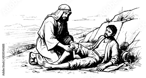Good Samaritan Helping the Wounded Man