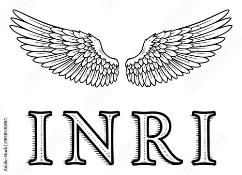 INRI Inscription with Angel Wings