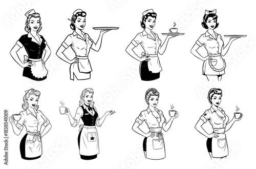 Retro Housewife Waitress Poses Set