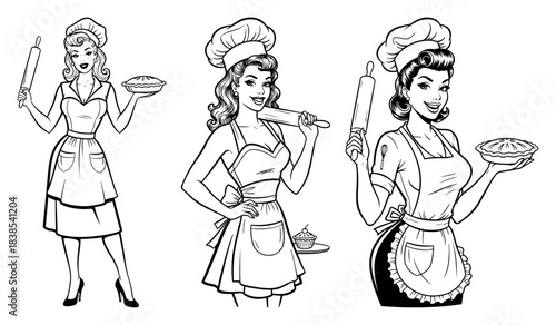 Retro Pin Up Chef Woman with Pie