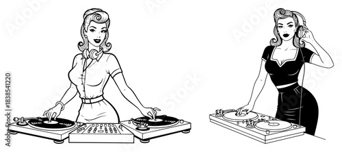 Pin Up DJ Women with Turntables