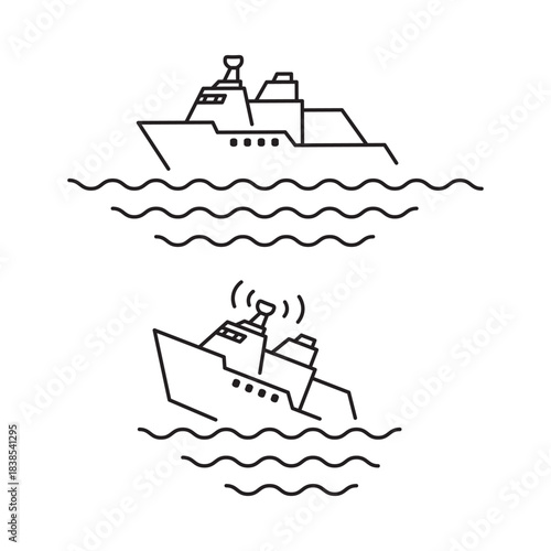 Ship sinking icon. Сargo ship suffered.Sinking steamboat ship.Accident at sea.