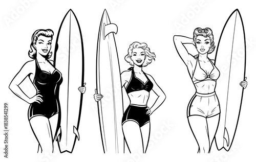 Pin Up Surfer Girls with Longboards