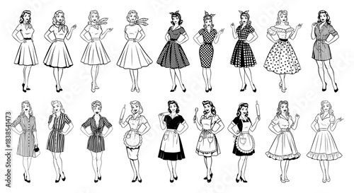 Retro Pin Up Women Fashion Poses Collection