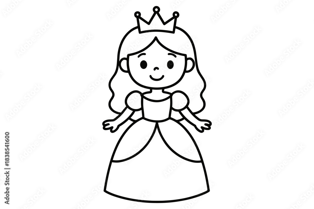 Fototapeta premium Cute princess in crown outline for kids' coloring activities
