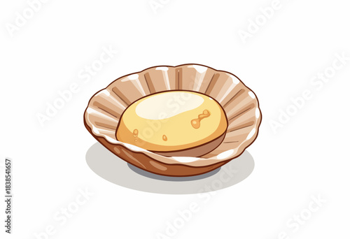 Illustration of a Whole Egg in an Open Brown Shell Capturing the Smoothness and Glossiness on a Clean White Background