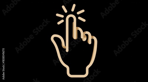 Digit outline clicking. Illustration with hand pointing, gesture and click symbol. Black background
