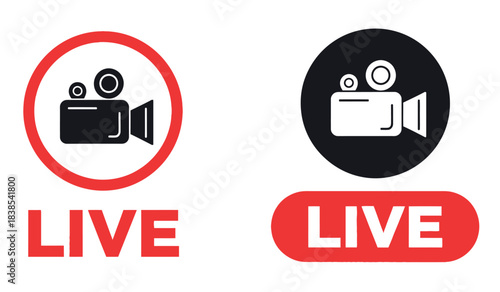 Live streaming video icons with red accents