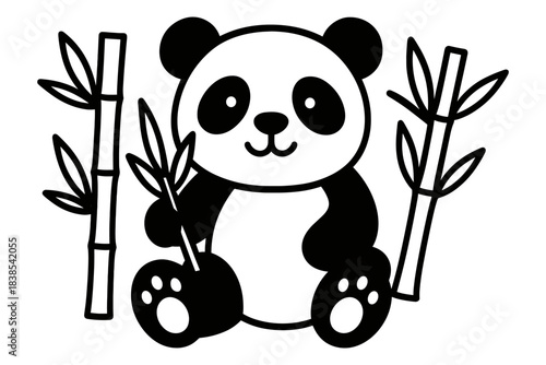 Cute panda with bamboo: adorable animal outline design for kids