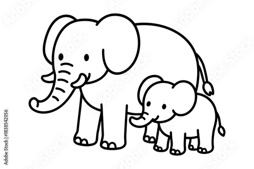 Adorable outline drawing of elephant family for coloring book designs