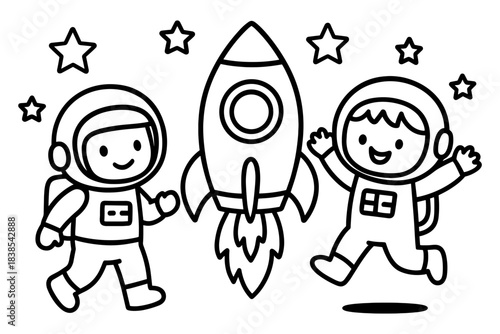 Playful astronauts and rocket adventure in space for kids