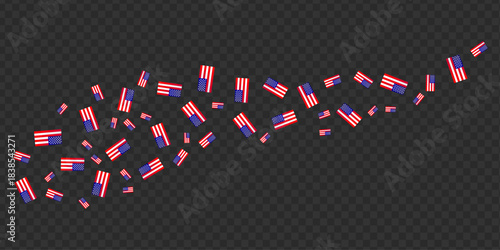 Waving Stream of American Flag Confetti on Transparent Background Vector for Independence Day or Patriotic Holiday Design
