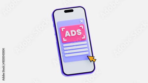 Animated 3D Sponsored Ads Icon on Mobile Phone. Digital Advertising and Social Media Promotion Loop Video