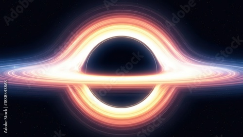 Cosmic spectacle of a glowing black hole with accretion disk in deep space, representing immense power and mystery.