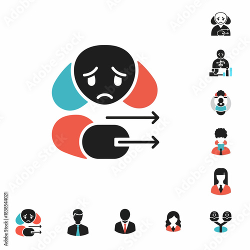 Psychological process of overcoming sadness vector icon.