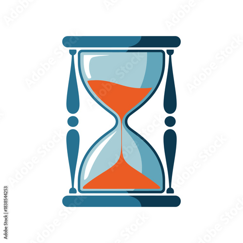 An hourglass displays the passage of time with orange sand flowing through its center.