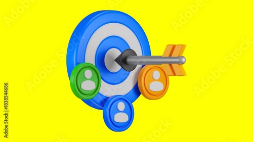 Animated 3D Target Audience Icon. Customer Analysis, Market Segmentation and Business Marketing Strategy Loop Video