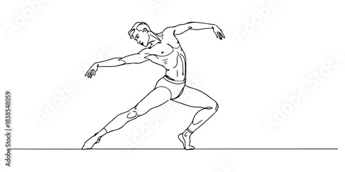 Continuous one line of a dancer on stage, symbolizing art, rhythm, and performance, hand drawn vector illustration.