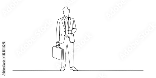 Continuous one line of a businessperson with briefcase, representing success, career, and ambition, hand drawn vector illustration.