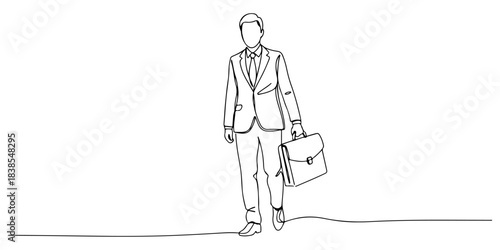 Continuous one line of a businessperson with briefcase, representing success, career, and ambition, hand drawn vector illustration.
