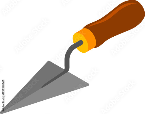 Clean graphic illustration of a versatile hand trowel, an essential tool for gardening, masonry, and construction, symbolizing building and planting work