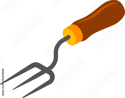 Gardening Tool Icon A Cartoon Illustration of a Hand Fork for Cultivating Soil