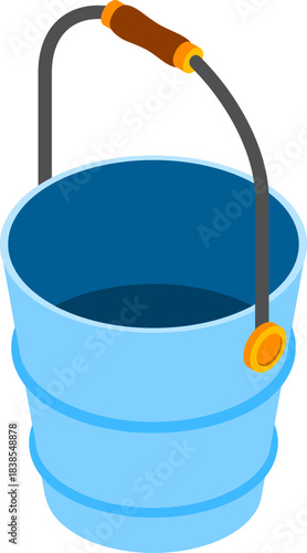 A simple cartoon illustration of a light blue bucket with a brown handle