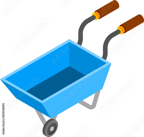 Simple Blue Wheelbarrow Isometric Illustration Isolated on White Background