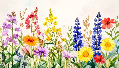 Fototapeta Naklejka Na Ścianę i Meble -  Watercolor meadow flowers in vibrant colors