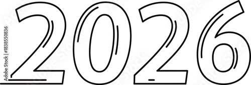 Outline drawing of the year 2026, isolated on