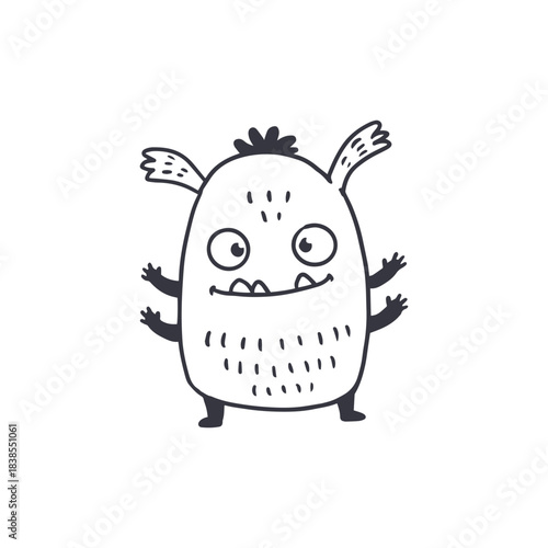 cute cartoon monster isolated on white background for coloring pages, magazines. Alien, Funny character. Sketch, doodle. Vector illustration

