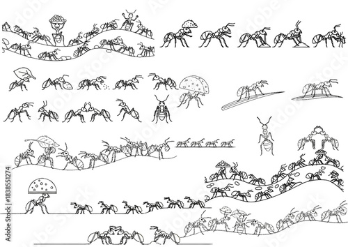 ants silhouettes set in various dynamic poses