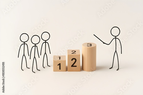 Stick-Figure Teacher Teaching Counting Sequence with Number Blocks