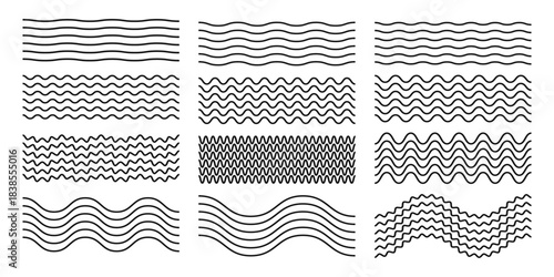 Set of black line waves, ornament pattern, background