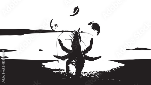 Silhouette of a Person Dancing in a High-Contrast Abstract Scene.