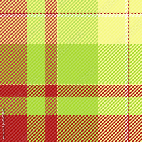 Tattersall plaid vector check, serene textile seamless texture. Scenery tartan background fabric pattern in lime and red colors.