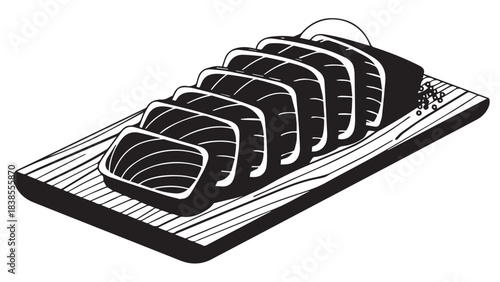 Freshly sliced bread on a wooden cutting board ready for serving and breakfast.