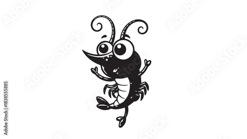 Playful cartoon insect character dancing with big eyes and dramatic pose.