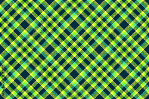 Modern plaid pattern with bright, vibrant colors on dark backdrop. Textile design. Abstract geometric background ideal for prints, fashion, and creative projects.